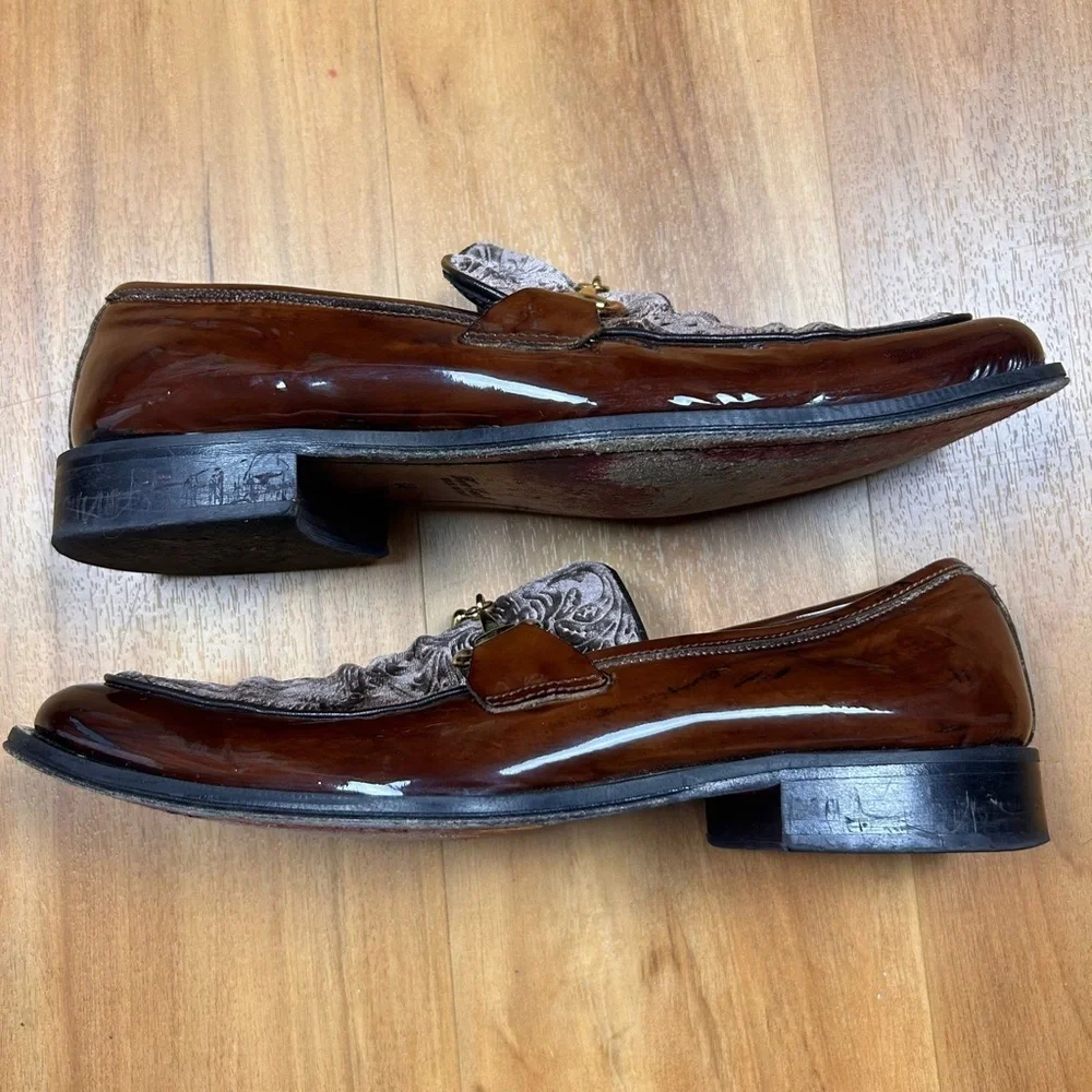 Vero Cuoio Mens Leather‎ Loafers Brown Patent Horsebit Italy EU 40 Dress